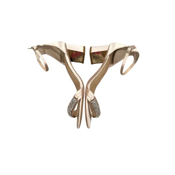 BADLEY MISCHKA JEWEL RAMSEY OPEN TOE BLOCK HEEL SATIN EVENING BRIDAL SHOES 8 - Picture 5 of 11